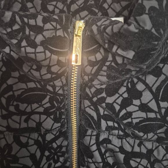 Kenneth Cole Black Velvet Floral Winter Puffer Vest - Picture 3 of 6